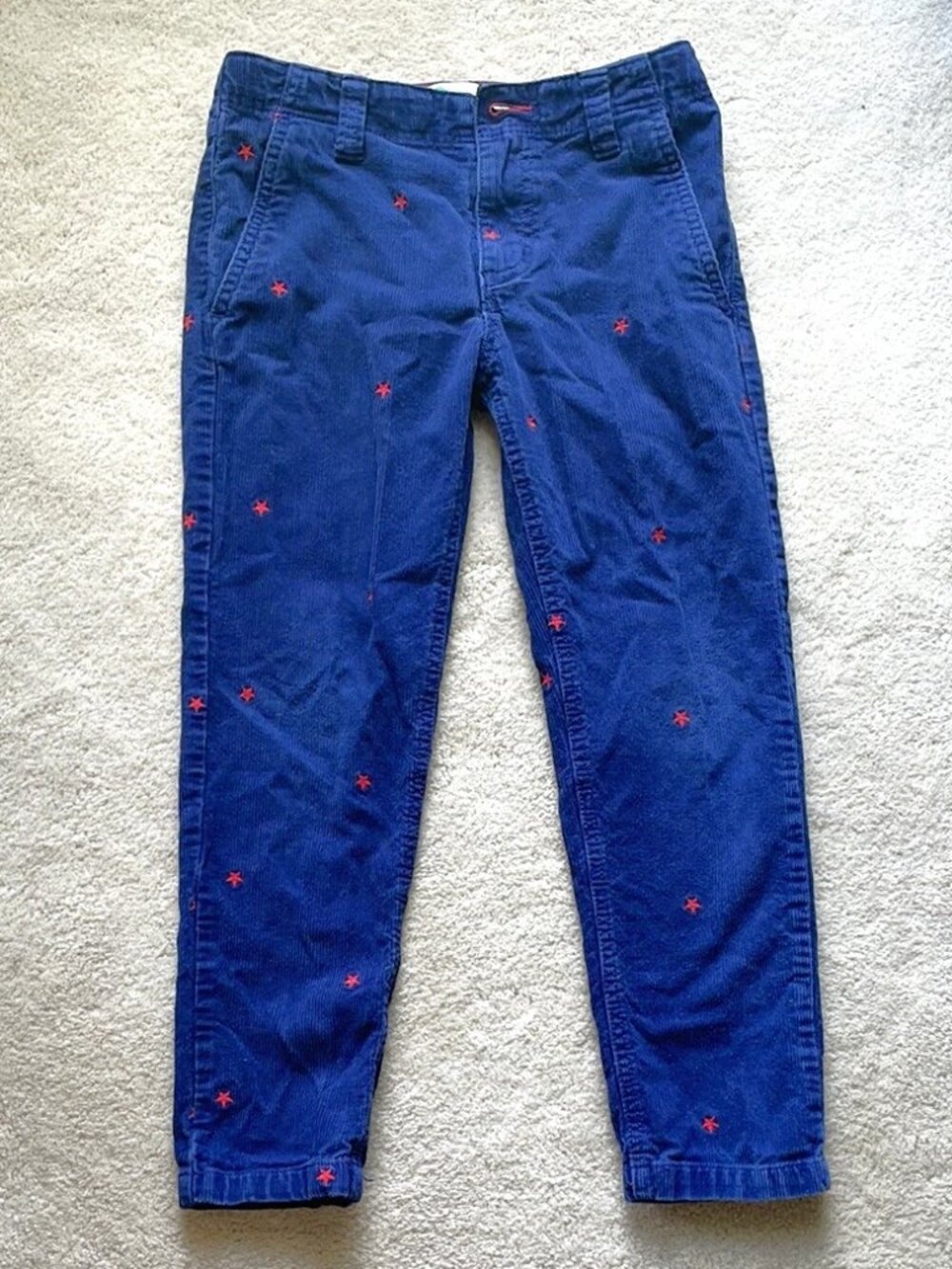 Boden Relaxed Corduroy Pants Navy Blue Red Embroidered Star Size 7Y